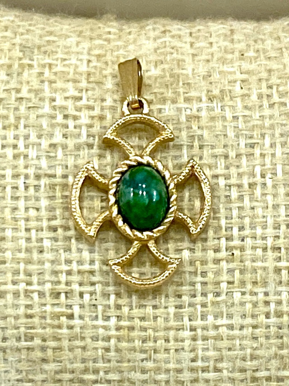 Vintage Avon Gold-Tone Pendant with Green Stone